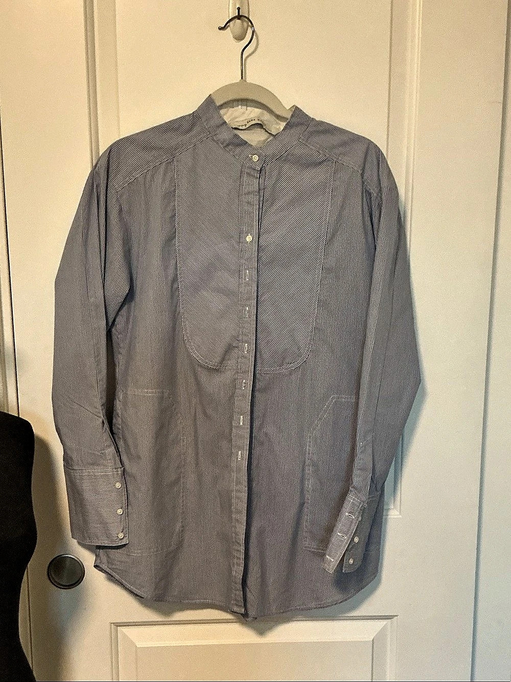 Zara light, blue poplin, tuxedo bib shirt Size Large